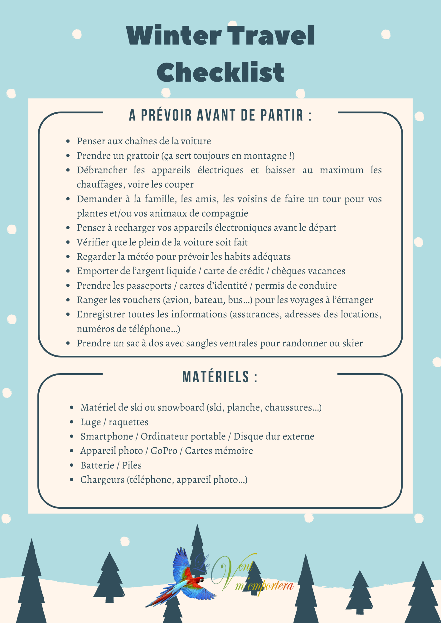 Liste de Voyage d'hiver / Travel Checklist